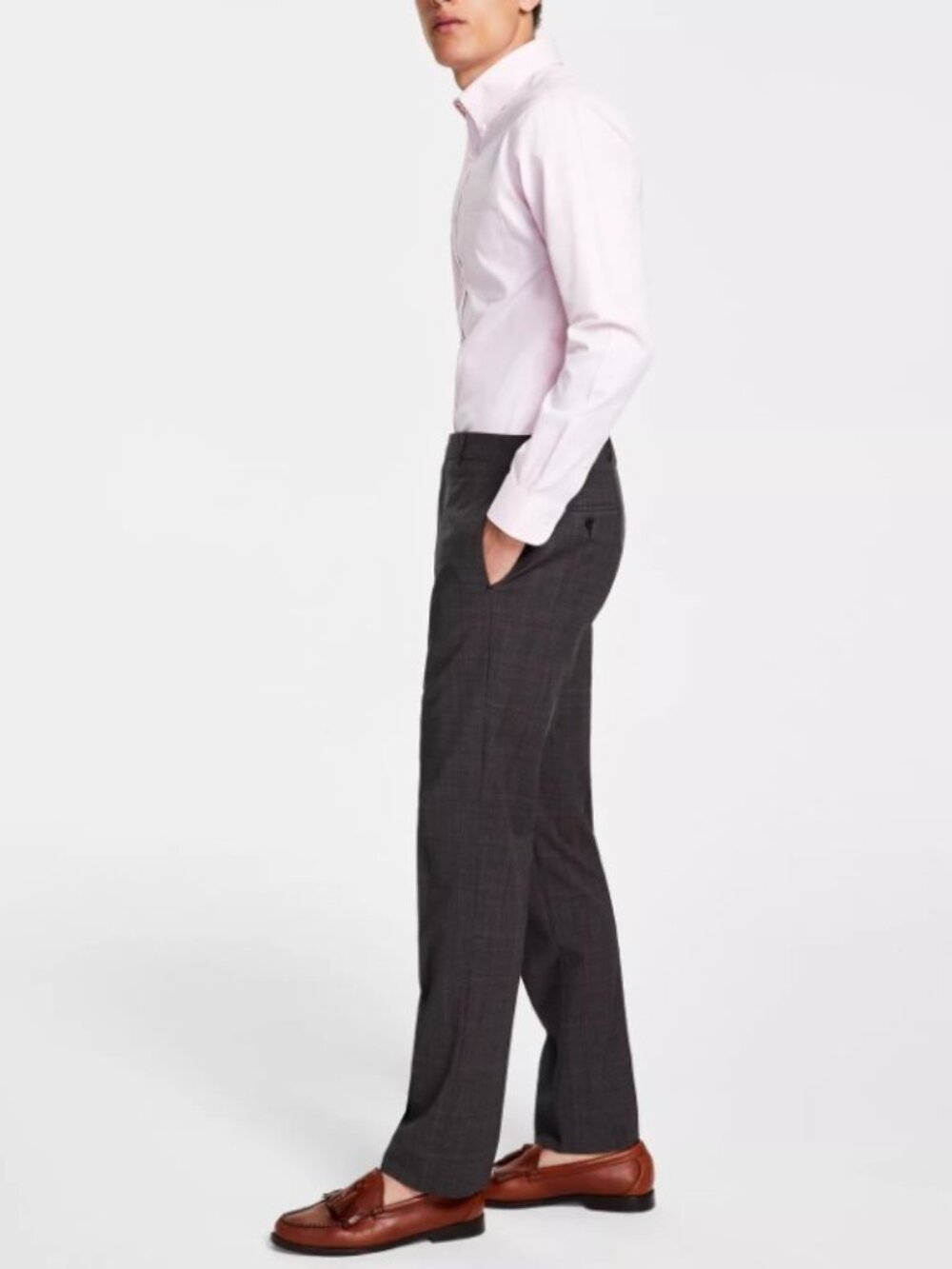B By Brooks Brothers Men's Classic-Fit Wool Blend Suit Pant Brown Plaid 34x30